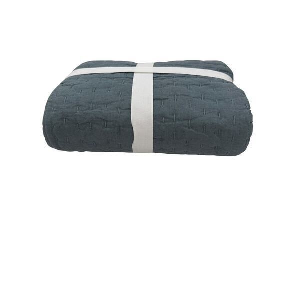 Pottery Barn Pick Stitch Cotton Linen Quilted King Sham‎ Sonoma Blue NEW NWT - Picture 4 of 10